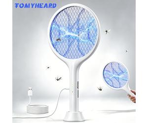 FOMYHEARO Tapette à Moustiques Électrique Bug Zapper Racket Tueur de Mouches Rechargeable 3850V Tueur de Moustiques Portatif sans Fil avec Support de Base Chargement USB Batterie 1800mAh pour la noir
