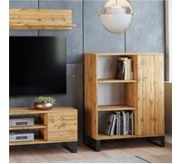 KOBI Armoire FONDI – 6 étagères, 1 porte, pieds métal, Style Loft, chêne Craft 90x116x40 cm