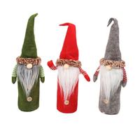 FONDOTIN 3 Pièces Set de Housses de Bouteille de Vin Noël Gnomes Scandinaves avec Barbe Longue Tissu Non-tissé Rouge Vert Gris Décoration Festive pour Bouteilles de Vin et