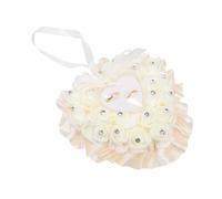 FONDOTIN Coussin Alliance Mariage Beige Forme CœUr Porte Bague Mariage avec Strass Et DéCoration Romantique pour CéRéMonie