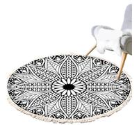 FonHNDG Tapis à Pompons Tissé la Main Rond Géométrique Boho | Tapis de sol géométrique de chevet, décoration de salon