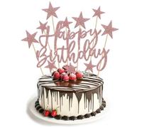 FONHREW Happy Birthday Decoration Gateau, Decor Gateau étoiles | pour Fête Anniversaire Fille Garcon, Mariages Pics à Fruits Nourriture