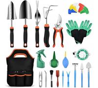 Fonowx 50 Pièces Outils de Jardinage Set Outils Kit Sécateur Truelle Transplantoir Désherbeur Rateau Main Acier Inoxydable Antirouille avec Sac Compartimenté