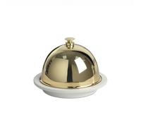 Fonowx avec Couvercle Dôme Coupelle Mini Saucière Base Ronde en Céramique et Couvercle en Acier Inoxydable Format Compact et Gain de Place Convient à la Table Moderne Hôtels Gîtes, Or Titane