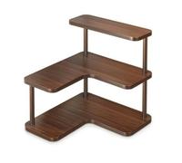 Fonowx Étagère de de Rangement Étagère Étagère d'angle Bibliothèque Meuble de Rangement en Bambou Design Moderne avec Trois Niveaux et Finition Aspect Bois, 3 Couches, Deep Walnut