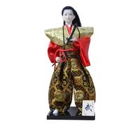 Fonowx Figurine Japonaise Artisanale Statuette Guerrier Samouraï Objet Déco Traditionnelle Fait Main Bois Tissu Adaptée à la, Samouraï avec Épée Et Tenue Dorée À Motifs Géométriques