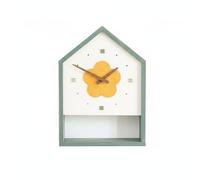 Fonowx Horloge Murale Enfant Maison Horloge avec Étagère Horloge en Bois Horloge Silencieuse Mouvement Solaire Bois Massif Épuré à Suspendre et Poser Adaptée, Gris+Bleu