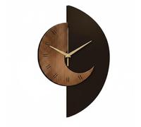 Fonowx Horloge Murale Lune Horloge Murale Horloge Décorative Horloge Design Horloge Silencieuse Contraste Noir et Bois pour Style Épuré Panneau de Fibres, 40 Cm, Lune