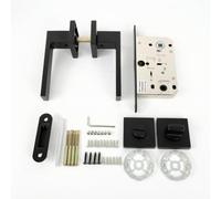 Fonowx Mécanisme Verrouillage Porte avec Poignée Tirage Silencieuse et Gâche en Alliage Zinc pour Porte Intérieure en Bois avec Rosace Goupille pour Montage Simple, Noir Mat