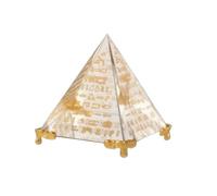 Fonowx Pyramide Décorative Ornement Sculpture Figurine en Cristal Artificiel avec Symboles Dorés et Pieds Stables Convient à Bureau Étagère Table d'Appoint Salon, 8x8cm, Blanc