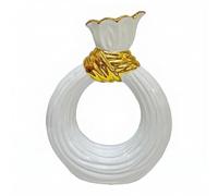 Fonowx Vase en Céramique Vase à Ouverture Centrale Vase Rond Vase Décoratif Surface Émaillée Brillante à Forme Circulaire Sculpturale avec Reliefs Pièce, 17cm X 6.5cm X 24cm