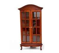Fonowx Vitrine d'angle Miniature Armoire Bibliothèque Meuble Structure Bois avec Panneaux Clairs pour Ambiance Chaleureuse de Maison de Poupée à