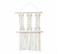 Fonowx Woven Tapestry Hanger Porte-accessoires Macramé Mural Organisateur Cheveux Présentoir Polaroids Décor Coton et Perles Bois Installation Rapide Adapté à Chambre Nurserie Chambre Ado Intérieur