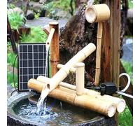 Fontaine à Eau de Jardin Zen, kit de Fontaine en Bambou à énergie Solaire de Style Japonais avec Panneau Solaire, Pompe à Eau et Trempette, décoration d'eau intérieure et extérieure