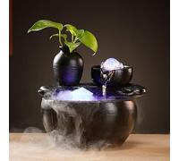 Fontaine à eau en céramique avec humidificateur, décorations d'aquarium pour la maison, le bureau, le salon, la décoration de bureau, petite fontaines cascade pour intérieur (sans humidificateur, noir