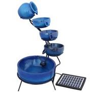 Fontaine de jardin - Énergie Solaire - 4 Niveaux - Résine Durable - Couleur Bleu - Décor Extérieur