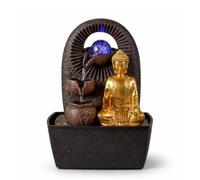 Fontaine Bouddha Bhava - Fontaine d’Intérieur Bouddha Amovible - Cadeaux - Objet Déco Zen Bouddhisme - Fontaine de Table Lumière LED - Circuit fermé - Marron et Dorée - H 26cm - Zen’Light