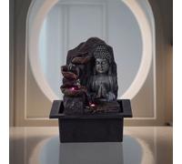 Fontaine Bouddha Et 3 Cascades De Lotus En Résine Marron - H26 Cm Gris