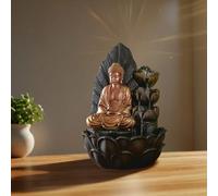 Fontaine Bouddha Et Cascade De 3 Lotus En Résine Marron Et Doré H40cm Marron