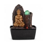 Fontaine Bouddha Haka - Fontaine d’Intérieur Bouddha Relaxante Lumière LED - Objet Feng Shui - Déco Porte-Bonheur - Fontaine de Table - Circuit fermé - Marron et Dorée - H 26cm - Zen’Light