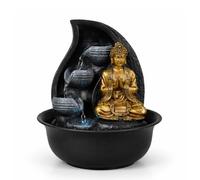 Fontaine Bouddha Praya - Fontaine d’Intérieur Bouddha Amovible - Décoration Zen Exotique - Cadeaux - Fontaine de Table Lumière LED - Circuit fermé - Marron et Dorée - H 26cm - Zen’Light