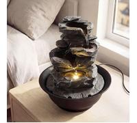 Fontaine d’Intérieur Cascade COSTWAY-Lumière LED-Pompe Silencieuse Réglable-Décoration Zen Relaxante-Fontaine en Résine-Base PP