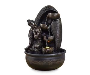 Fontaine d’Intérieur Mur d’Eau Cascade Jarre Statue Bouddha Amovible Lumière LED Coloré, Grand Décoration de Table Bureau Salon, Fontaine Porte-Bonheur au Circuit fermé, H 40cm - Krishna Zen’Light