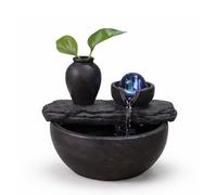 Fontaine d’Intérieur Nature avec Vase Soli Fleur Planten Fontaine de Table Lumière LED Coloré, Décoration d’Intérieur Authentique, Idée Cadeau Femme et Homme Utile, H 19x21x17cm - Silice Zen’Light