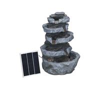Fontaine de jardin Outsunny à énergie solaire roche en cascade à 5 niveaux en résine avec lumières LED et pompe gris