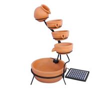 Fontaine De Jardin Alimentée Énergie Solaire Ornement De Jardin Extérieur Décor Patio Résine Terracotta Sphère Autoportante À 4 Niveaux De Bols Renversants Jeu D'eau Rouge