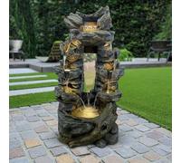 Fontaine de Jardin Art-Pond Niagara | Grande Taille 80x55x142cm en Polyrésine Gris Roche | avec Éclairage LED Blanc Chaud et Pompe 2000L/h | Décoration Extérieure ou Intérieure