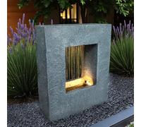 Fontaine de jardin avec éclairage LED 65x53 cm Fontaine d'intérieur Fontaine aspect pierre Pluie cascade rectangulaire blanc chaud Fontaine à jet Décoration de jardin