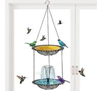 Fontaine de jardin avec panneau solaire pour oiseaux - Décoration de jardin en cascade avec mangeoire - Fontaine à eau solaire | pour terrasse, jardin, cour, décoration extérieure
