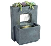 Fontaine de jardin cascade 2 paliers avec jardinière | Éclairage LED | Débit réglable | Résine effet pierre | Gris foncé