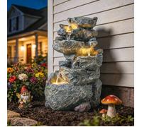 Fontaine de Jardin Cascade 6 Niveaux Décoration de Jardin Zen Résine Pierre Naturelle 33 x 27 x 53 cm Gris