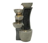 Fontaine de Jardin Cascade Électrique Extérieure Polyresine Gris Lumière LED Blanc Chaud Pompe à Brancher Câble de 7 m Statue Droit Décor Maison Terrasse Sleek Streams [Brosse de Nettoyage INCLUS]