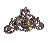 Fontaine de Jardin de Charme Murale Enrouleur à Tuyaux Source en Fonte Marron Robinet Laiton Doré 22,5x24x36,5cm