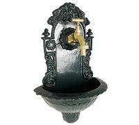 Fontaine de Jardin de Charme Murale Source Fonte Patinée Vert avec Robinet Fonctionnel en Laiton 14x25x40cm