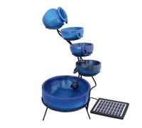 Fontaine de jardin - Énergie Solaire - 4 Niveaux - Résine Durable - Couleur Bleu - Décor Extérieur