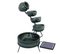 Fontaine de jardin - Énergie Solaire - 4 Niveaux - Résine Durable - Vert - Décor Extérieur