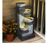 Fontaine de Jardin - Outsunny - 4 niveaux - avec lumières LED - résine - 38 x 36 x 85 cm - gris
