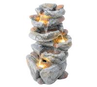 Fontaine de jardin - Outsunny - 6 niveaux, décoration de jardin zen résine pierre naturelle, lumineuse LED - 33 x 27 x 53 cm - Gris