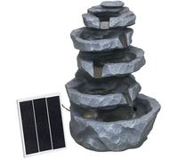 Fontaine de jardin Outsunny à énergie solaire roche en cascade à 5 niveaux en résine avec lumières LED et pompe gris