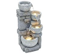 Fontaine de jardin - Outsunny - cascade 4 niveaux, décoration effet pierre et brique avec éclairage LED - 28 x 25 x 54,5 cm - gris