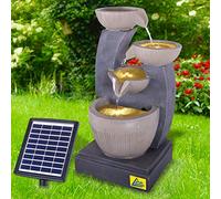 Fontaine de Jardin Solaire Feng-Shui Fontaine décorative Cascade Lampe de Jardin Pompe d'étang pour terrasse, Balcon avec Fonction de démarrage instantané de la Pompe avec Batterie Li-ION