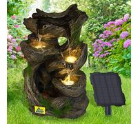 Fontaine de Jardin Solaire, MÄRCHENWALD avec lumière LED,Cascade, Lampe de Jardin, Pompe de Bassin pour terrasse, Balcon, avec Fonction de démarrage instantané de la Pompe avec Batterie Li-ION