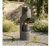 Fontaine de Jardin XXL - Gris - Pierre Artificielle - LED - Pompe 800 l/h - 34,5x34,5x100,5 cm
