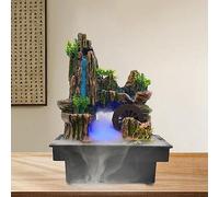 Fontaine de table d’intérieur, fontaine cascade décorative, en résine, motif bonsaï, poisson, jardin de pierres, avec éclairage LED, effet brume, aquarium décoratif, avec pompe à eau, pour salon