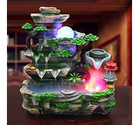 Fontaine de table d’intérieur, fontaine cascade décorative, en résine, motif jardin de pierres, avec éclairage LED, boule rotative, effet brume, avec pompe à eau, pour salon, bureau, chambre, espace
