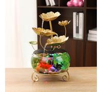 Fontaine de table d'intérieur en forme de feuille de lotus dorée avec lumières LED, aquarium en verre, cascade décorative pour la maison, le bureau, le salon, design zen moderne
